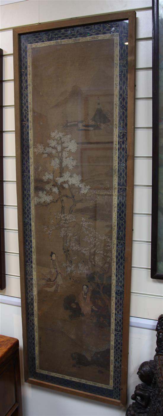 Two Chinese School paintings on paper of ladies, 18th/19th century, 142cm x 41cm, framed and glazed